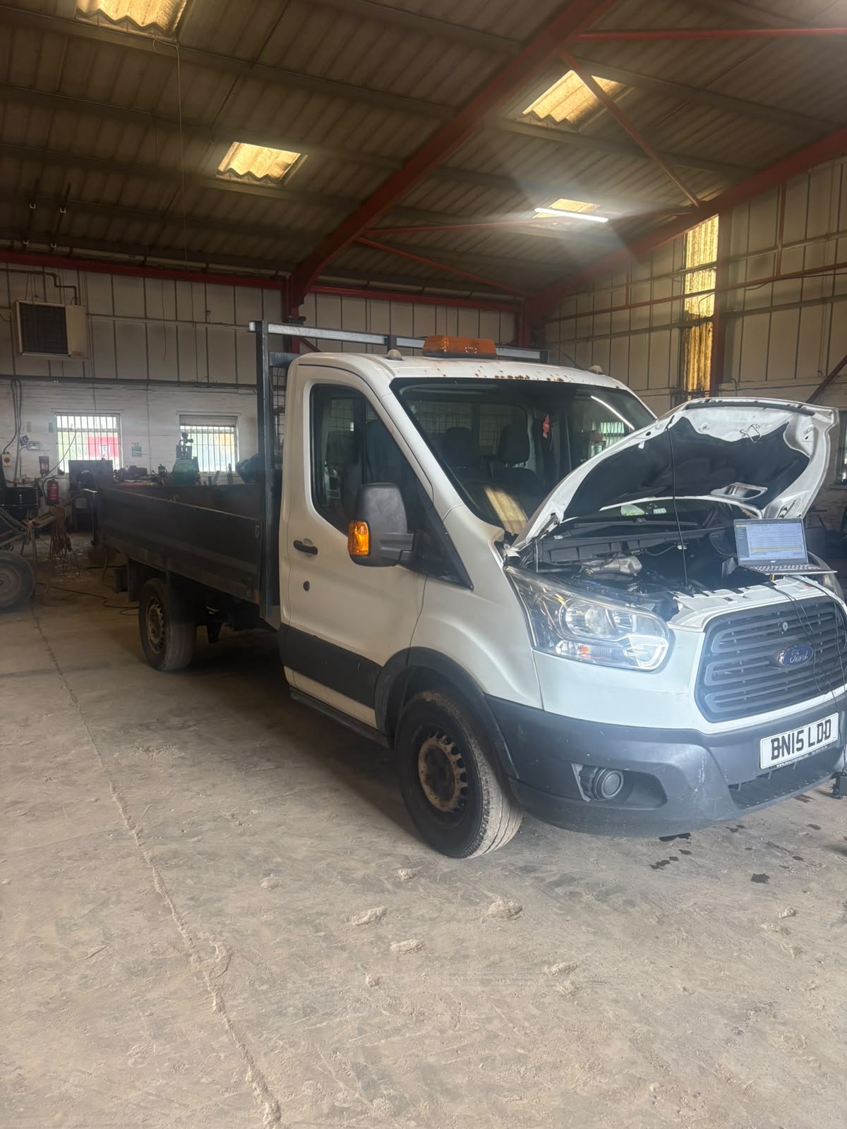 Ford Transit tipper truck remap in the workshop