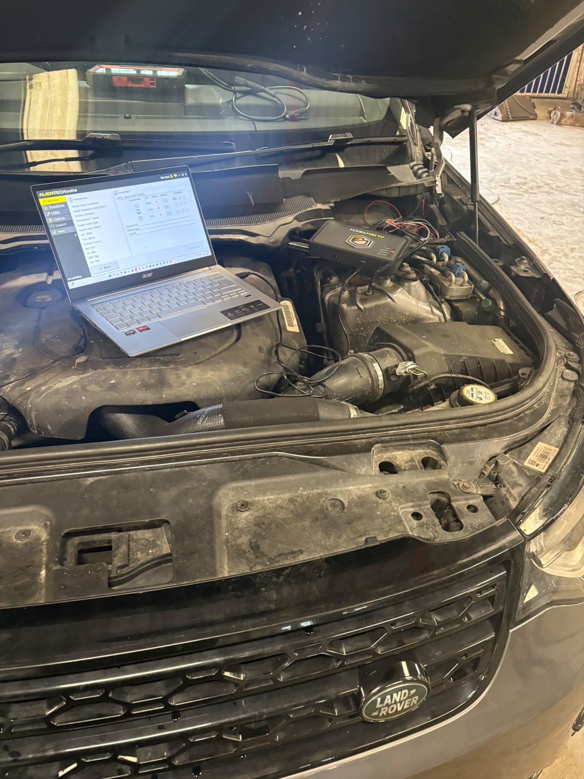 Land Rover Stage 1 ECU remap in progress using Alientech tooling — Future Remapping, South Wales