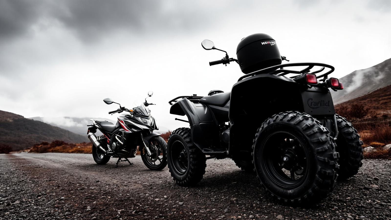 Quad bike ATV and sport motorbike on a Welsh mountain track — vehicle types covered by Future Remapping plant, ATV and bike tuning